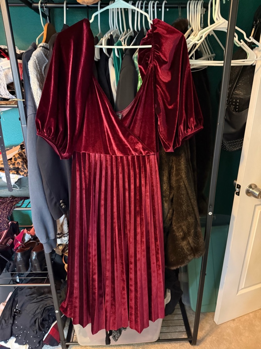 ASOS Curve Burgundy Velvet Pleated Midi Dress